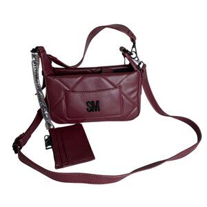 STEVE MADDEN Burgundy Crossbody Handbag Quilted Top-Handle Purse/ Credit Card Wa